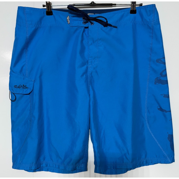 Salt Life Board Shorts Men 38 Blue Actual 38x11 Unlined SLX-QD Pocket Drawstring - Picture 1 of 8